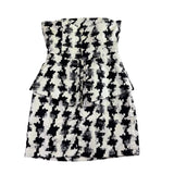 Eliza Miche Womens Black & White Strapless Peplum Dress Houndstooth Printed Sz M