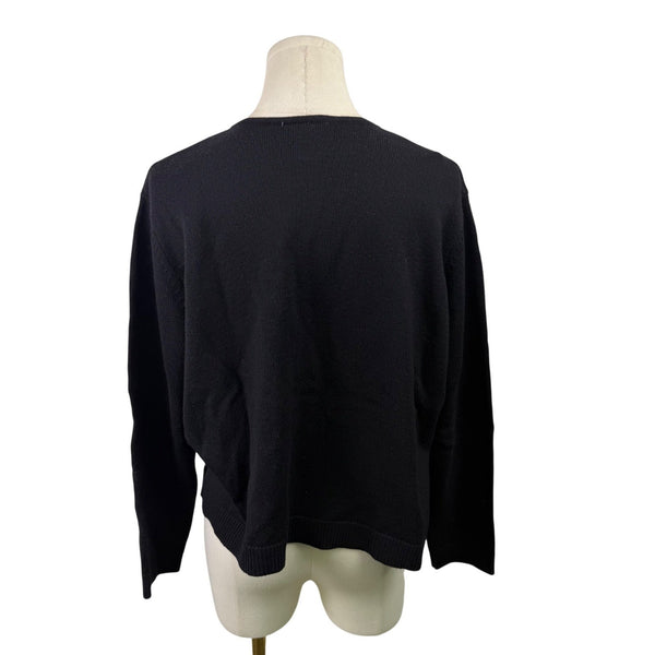 Talbots Women’s Black Merino Wool Cardigan With Embellished Buttons Sz P