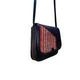 Vintage Handmade Women’s Brown Leather & Woven Striped Pattern Crossbody Bag