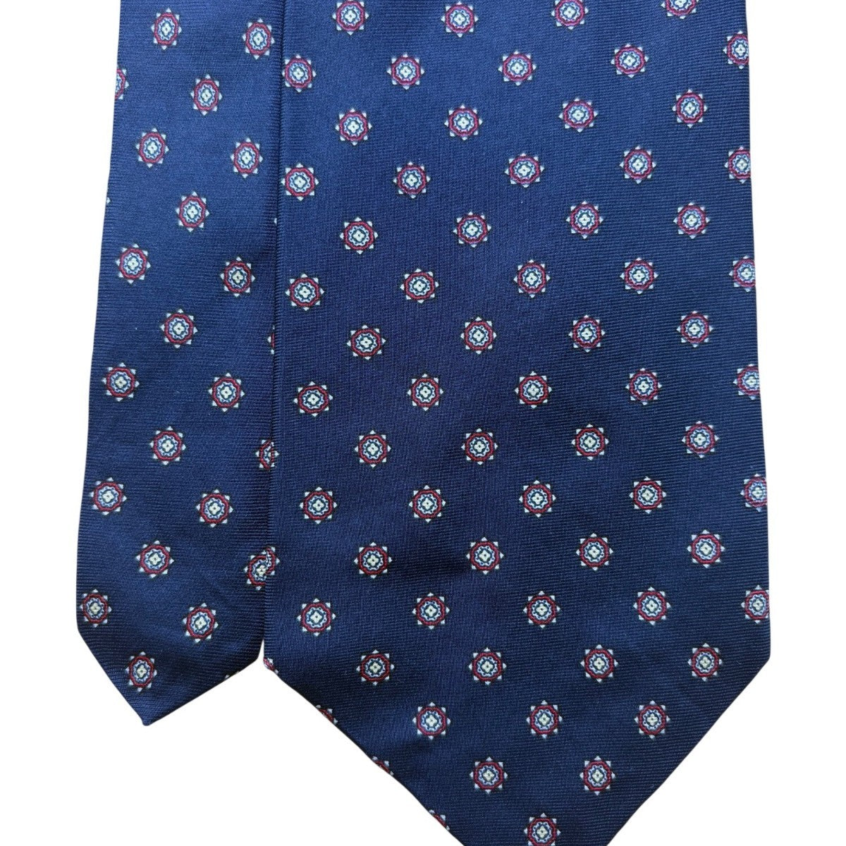 Marc Jeffries Mens Navy Silk Geometric Pattern Tie 100% Handmade Classic Italy