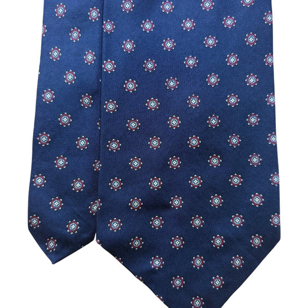 Marc Jeffries Mens Navy Silk Geometric Pattern Tie 100% Handmade Classic Italy