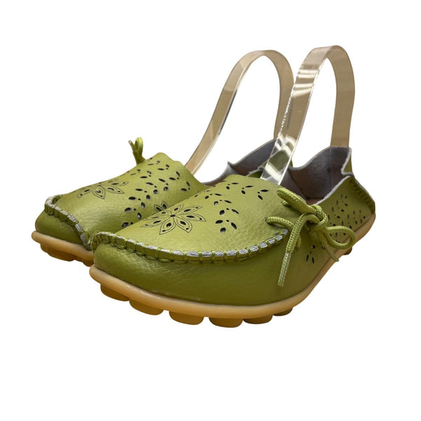 VenusCelia Women’s Green Leather Slip-On Flat Loafers Sz EU39 / US8.5
