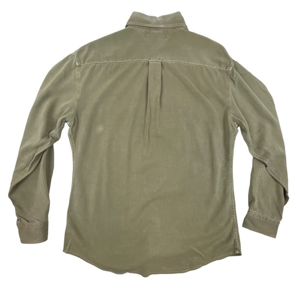 Alandales Men's Green Long Sleeve Button Up Silk - Cotton Pocket Shirt Sz M