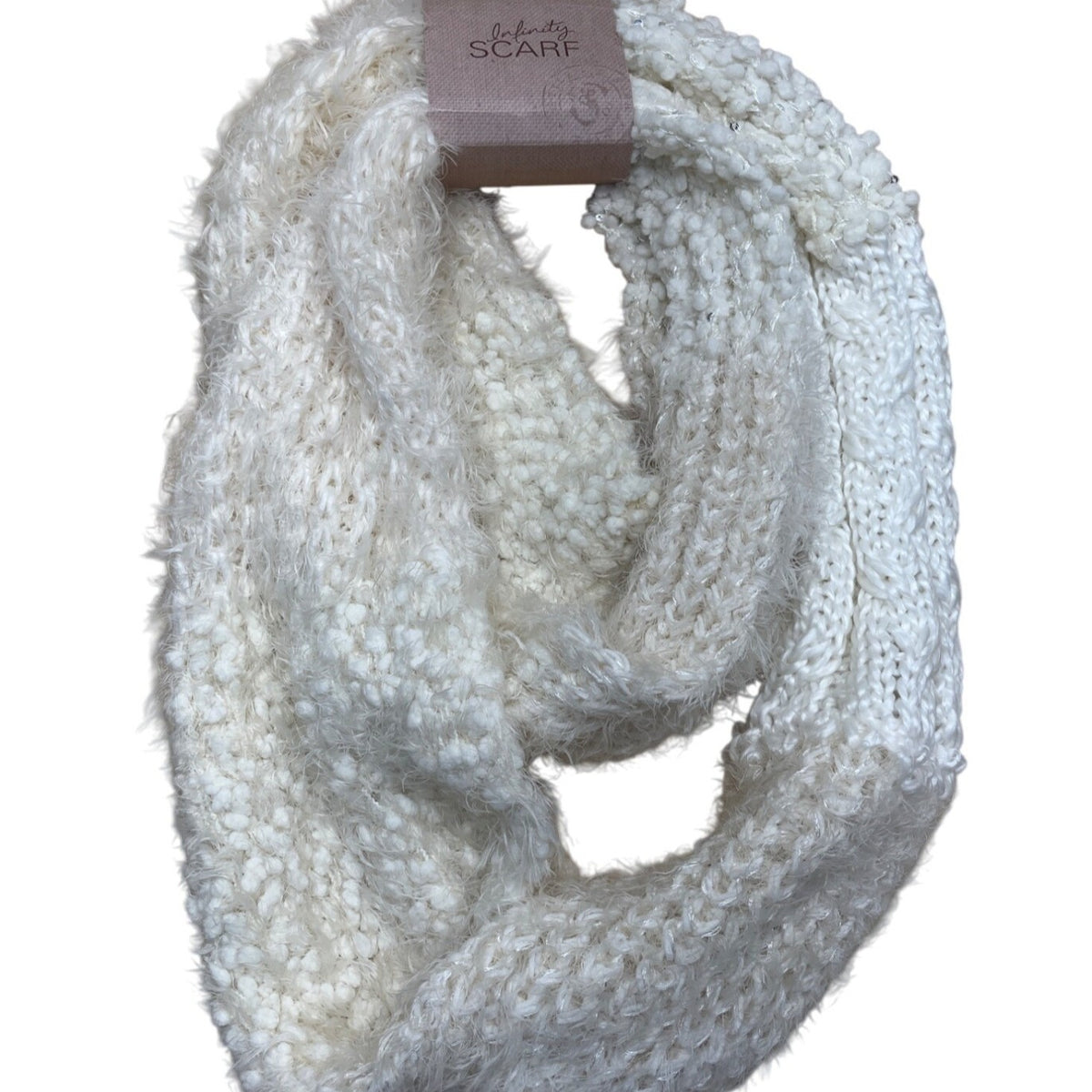 Sonoma Life+Style Ivory Infinity Scarf Soft Knit & Fuzzy Texture For Cozy Comfor