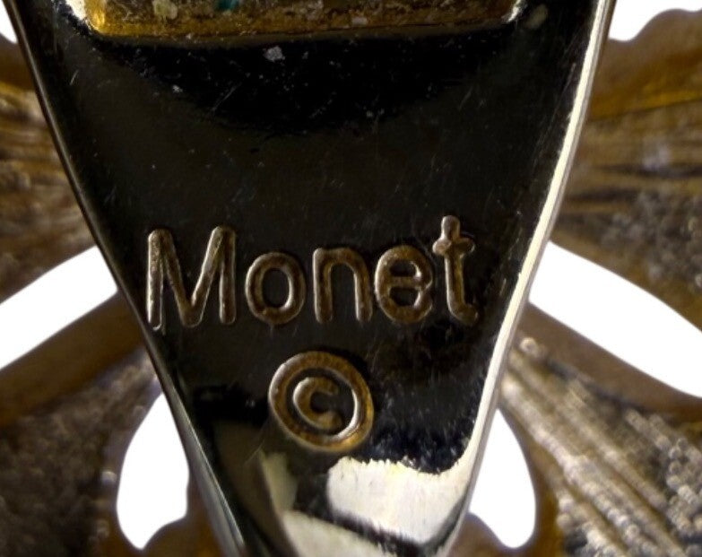 Monet Women Gold Tone Metal Vintage Clip-On Earrings Round Art Deco Design