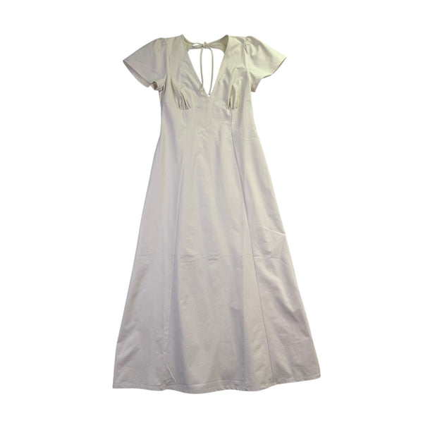 Asos Design Womens Ivory Maxi Dress Deep V Neck Tie Back Sz US 8 UK 12