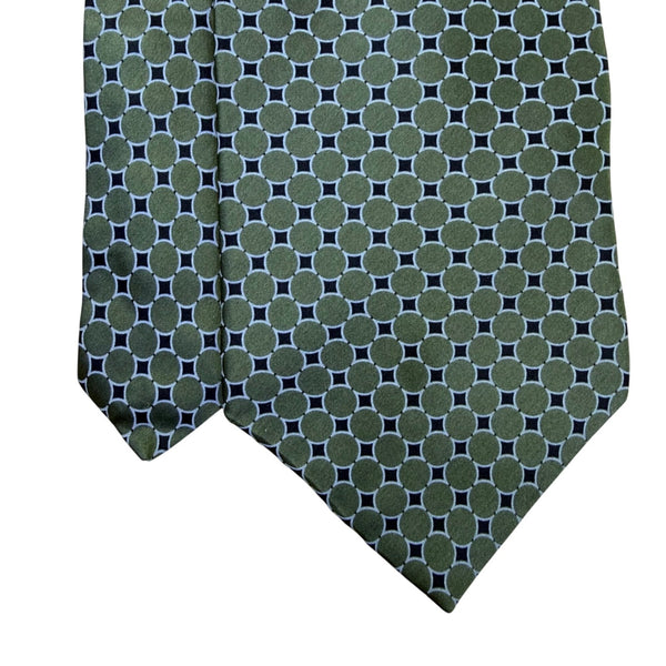 Lord & Taylor Mens Green Silk Geometric Print Necktie 100% Silk Made In USA