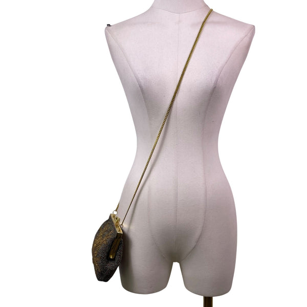 Vintage Women’s Gold & Black Beaded Chain Crossbody Strap Evening Clutch Bag