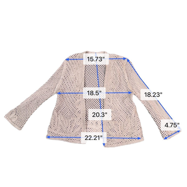 Chicos Womens Beige Cotton Open Knit Lightweight Cardigan Sweater Size 1