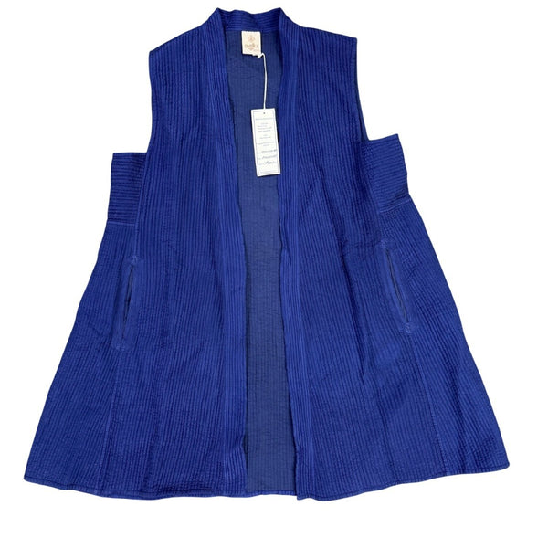 Nayika Womens Blue Open Front Sleeveless Vest Lightweight Elegant Design Sz M