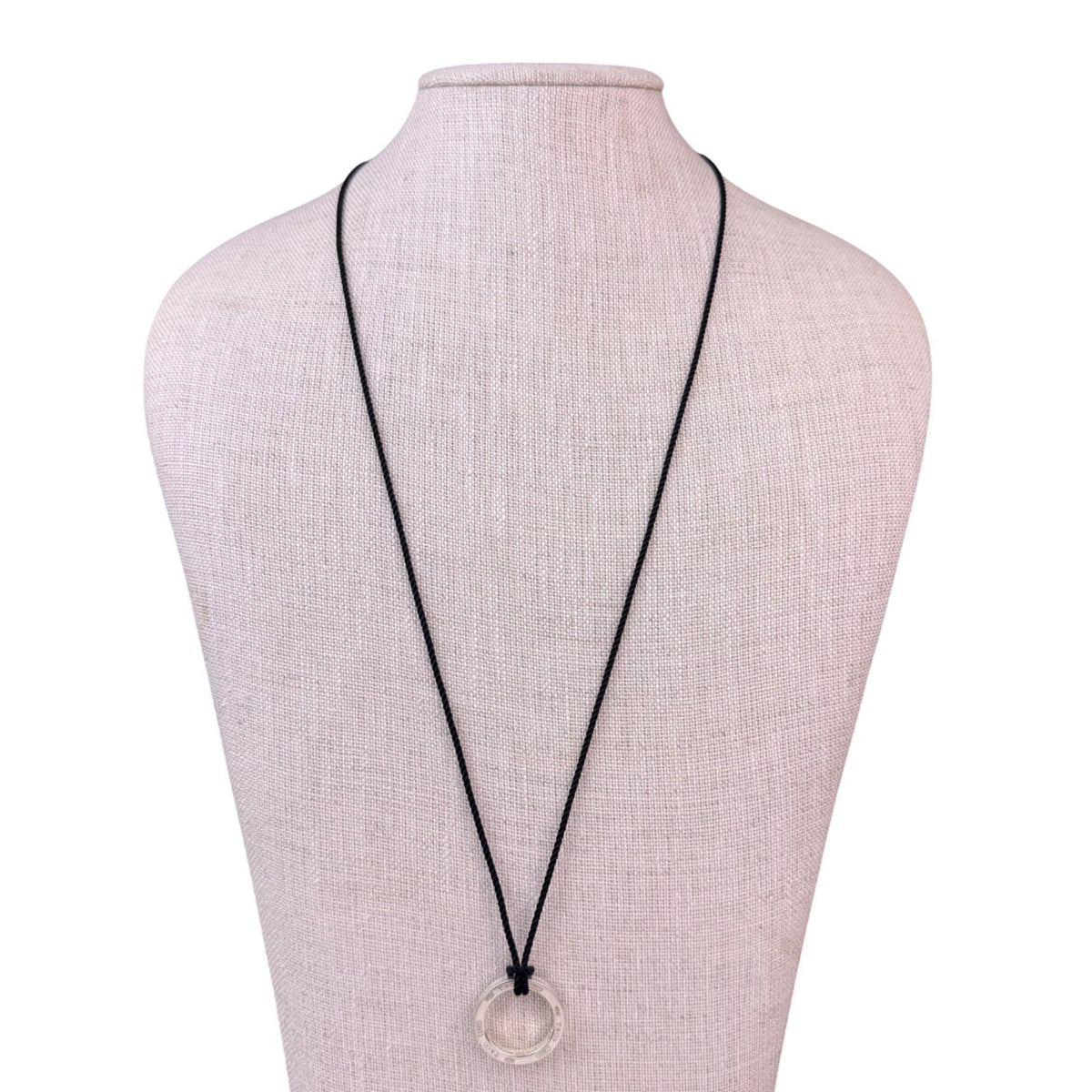 Tiffany & Co. Unisex Sterling Silver Round Pendant Black Cord Necklace