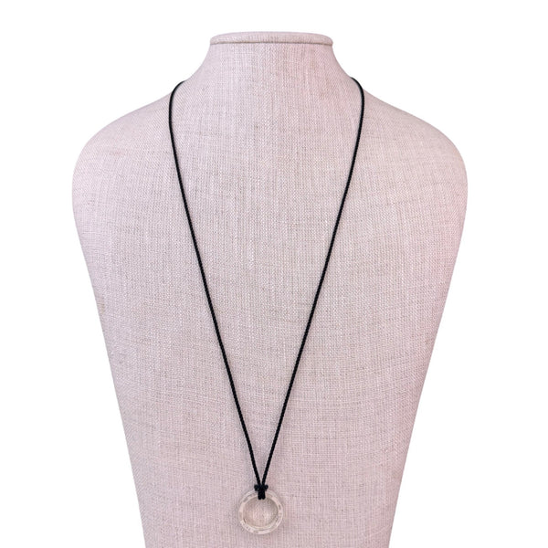 Tiffany & Co. Unisex Sterling Silver Round Pendant Black Cord Necklace