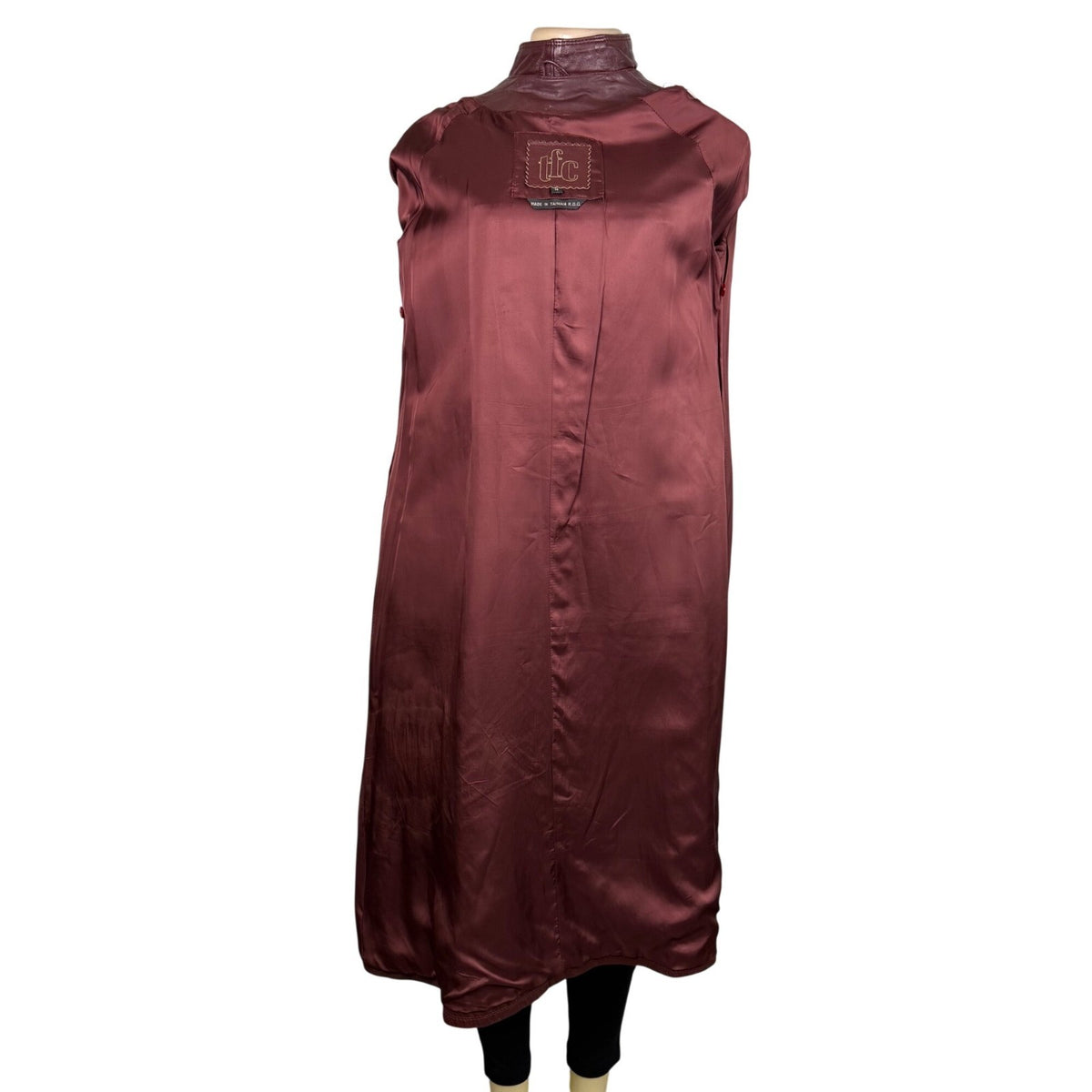 Tfc Women Maroon 100% Genuine Leather Belted Trench Coat Lined With Rayon Sz 8