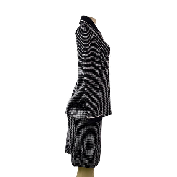 St. John Womens Black Knit Jacket & Skirt Set White Dotted Pattern Size  4 & 6