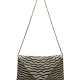 White & Gold Zigzag Pattern  Beaded Envelope Clutch with Chain Strap