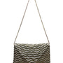 White & Gold Zigzag Pattern  Beaded Envelope Clutch with Chain Strap
