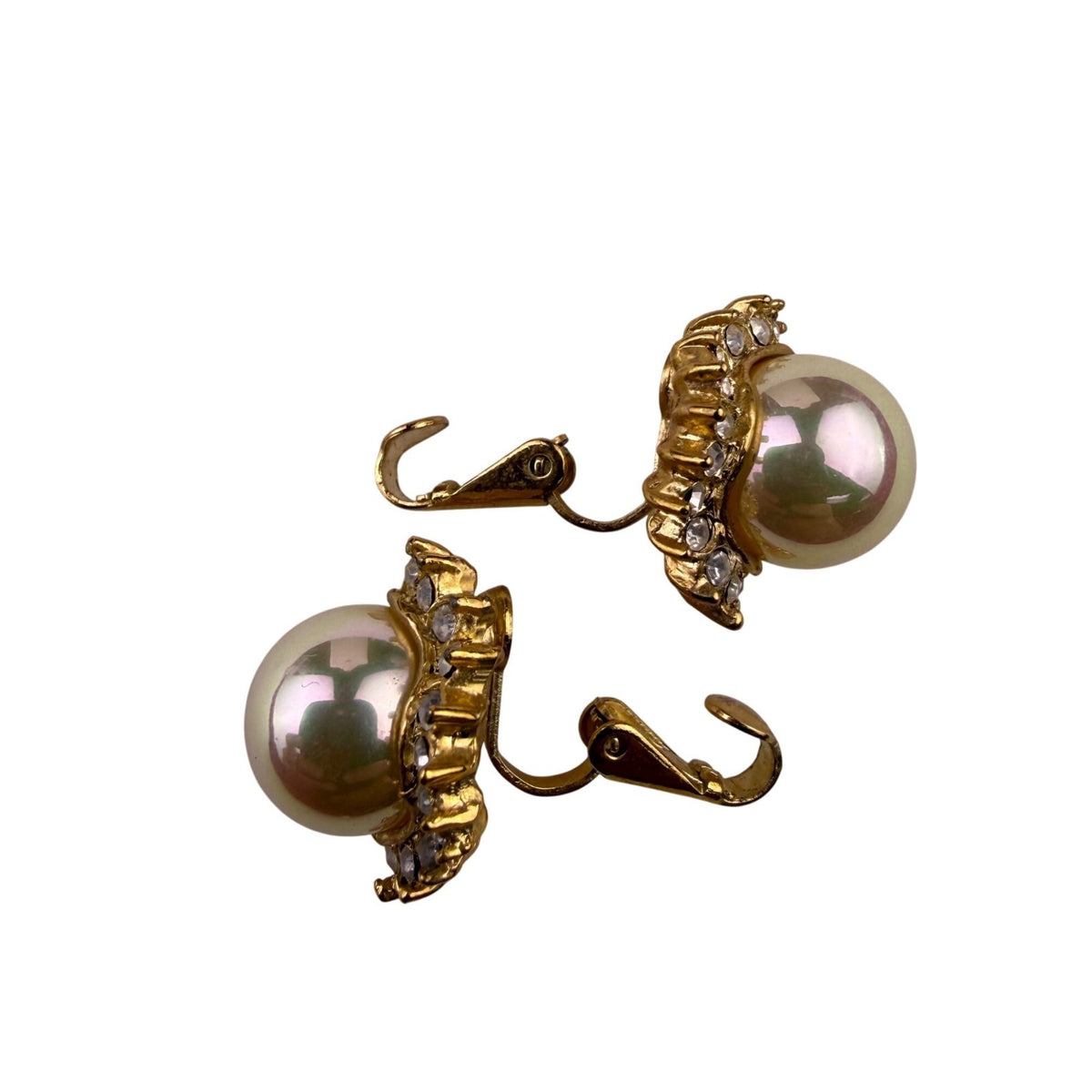 Vintage Roman Faux Pearl & Rhinestone Gold Tone Necklace & Clip-On Earrings Set