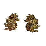 Monet Womens Gold Tone Metal Brooch & Clip-On Earrings Set Ornate Pattern
