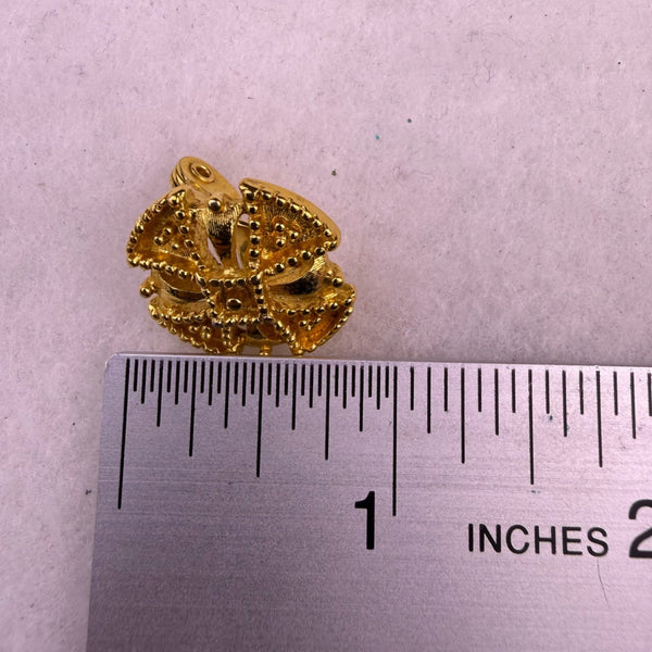 Monet Women Gold Tone Metal Vintage Clip-On Earrings Round Art Deco Design