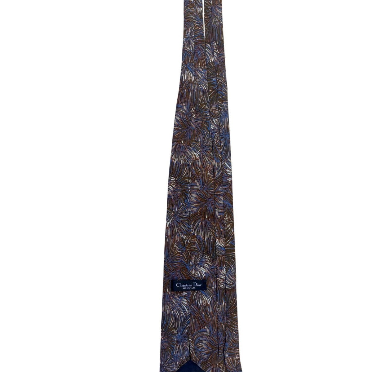 Christian D Mens Brown Blue Feather Print Silk Tie Italy Made USA