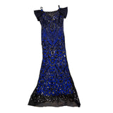 Angel Fashions Womens Black & Royal Blue Sequin Lace Gown Mermaid Dress Size L