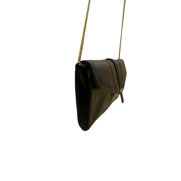 Morris Moskowitz Women’s Black Genuine Reptile Gold Chain Strap Shoulder Clutch