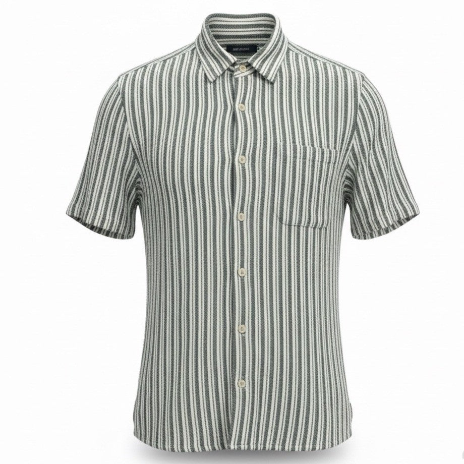 Zara Mens White & Black Striped Short Sleeve Relaxed Fit Shirt Sz M
