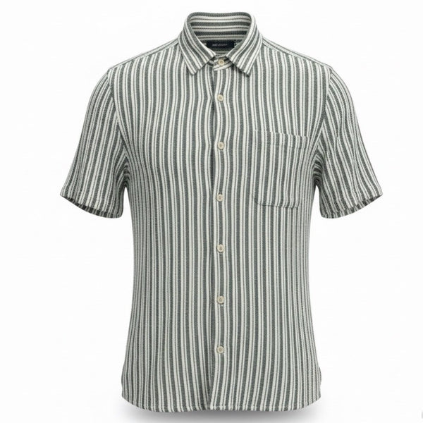 Zara Mens White & Black Striped Short Sleeve Relaxed Fit Shirt Sz M