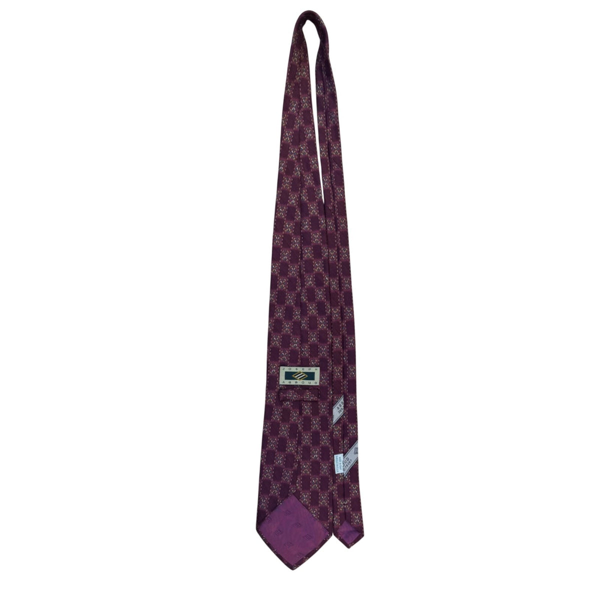 Joseph Abboud Men’s Burgundy Floral Pattern Silk Necktie Checkered Design