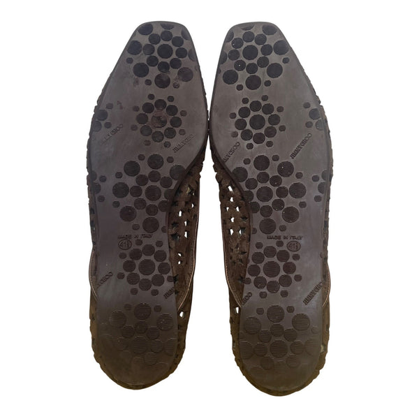 Jimmy Choo Women’s Brown Suede Laser-Cut Flats Slip-On Flat Shoes Size 41.5