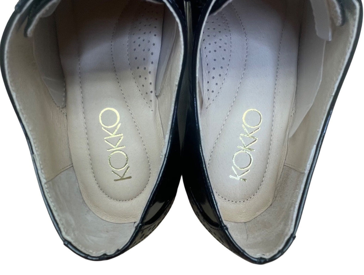 Kokko Women’s Black Patent Leather Oxford Lace Up Formal Brogue Shoes Size 7