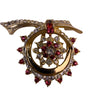 Coro Womens Gold Tone Rhinestone Floral Brooch Red & Clear Vintage Jewelry
