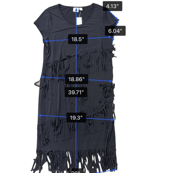 Chicos Womens Black Fringe Short Dress Stylish Evening Wear Size 2
