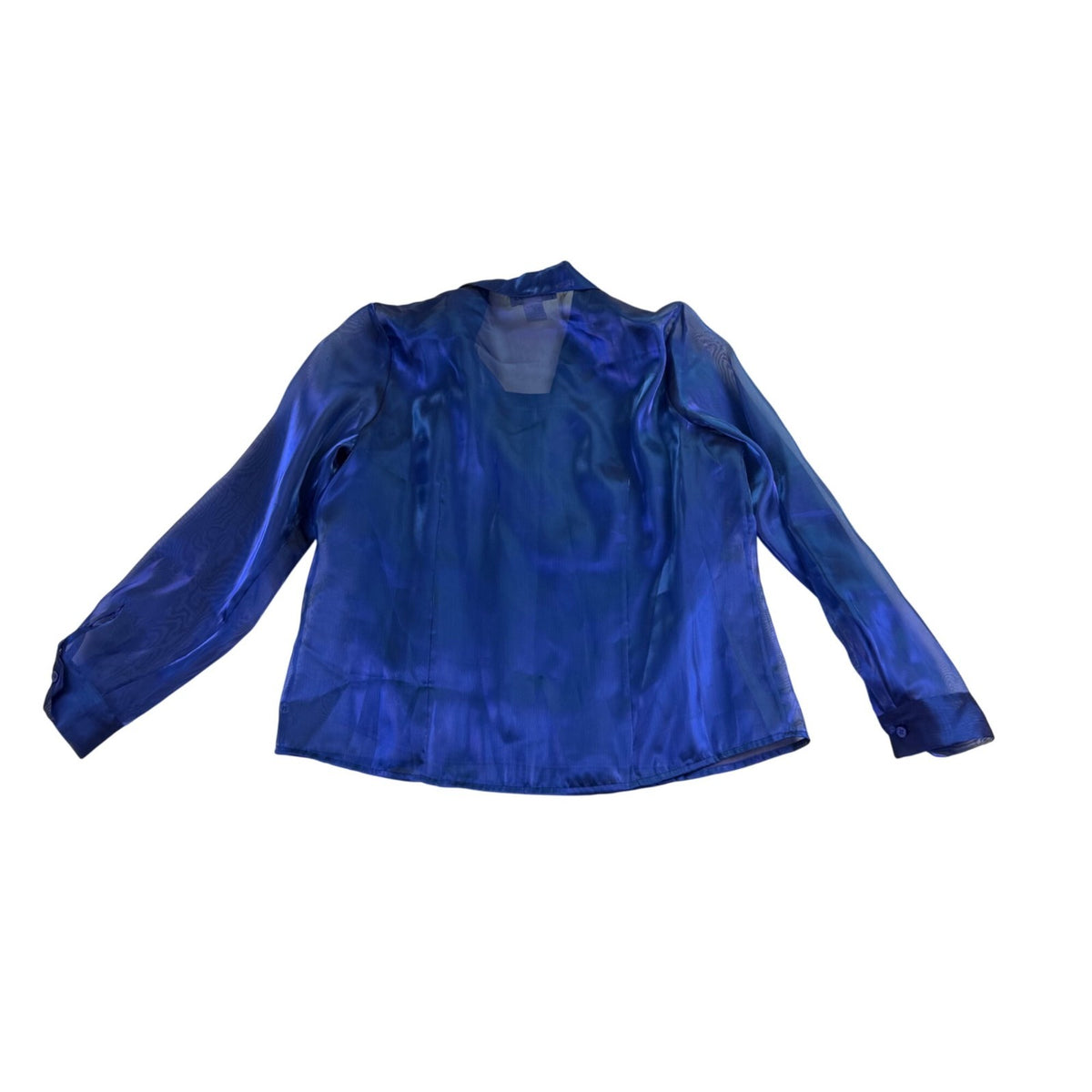 Dress Barn Womens Blue Sheer Embroidered Button-Front Long-Sleeve Blouse Size L