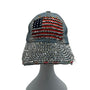 American USA Flag Rhinestone Distressed Design Denim Cap With Adjustable Strap