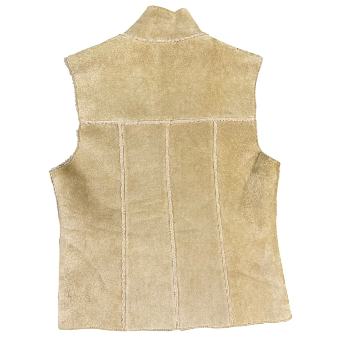 Express Womens Beige Faux Leather Sherpa Lined Zip-Up Vest Size XS