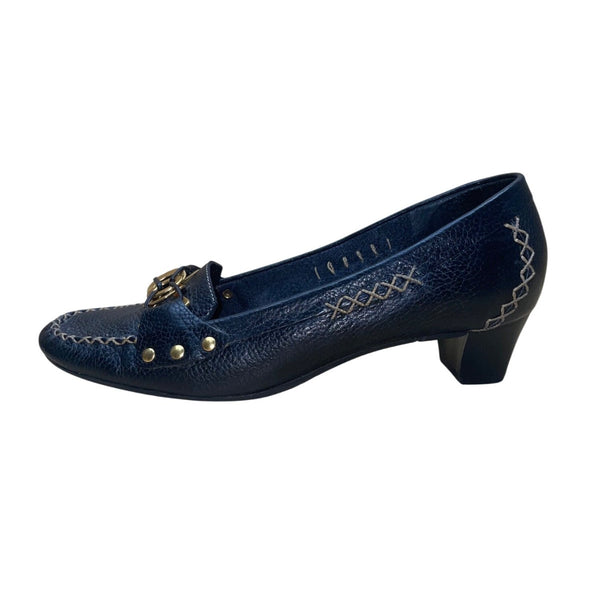 Talbots Women’s Black Leather Gold Chain Slip-On Primo5 Heeled Loafers Size 6M