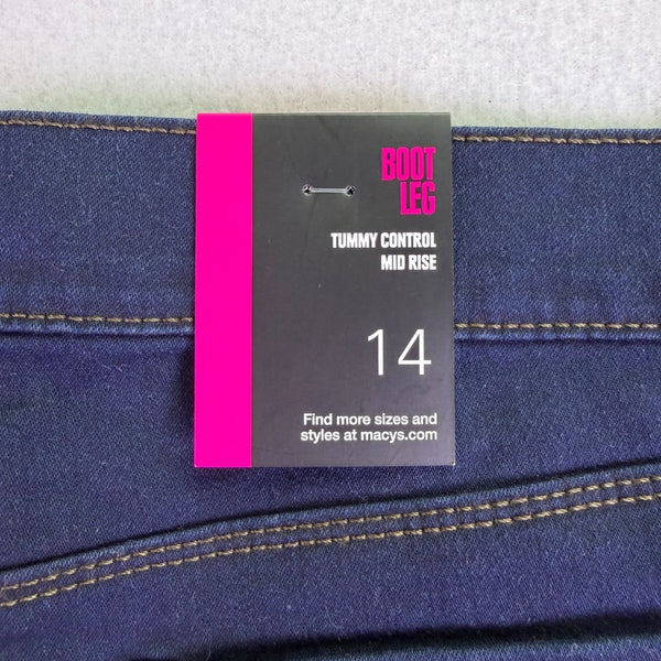 Style & Co Womens Dark Wash Denim Boot Leg Pants Stretch Fit Size 14