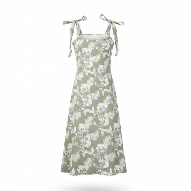 Hutch Womens Green Floral Polyester A-Line Midi Dress With Tie Straps Size 8