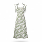 Hutch Womens Green Floral Polyester A-Line Midi Dress With Tie Straps Size 8