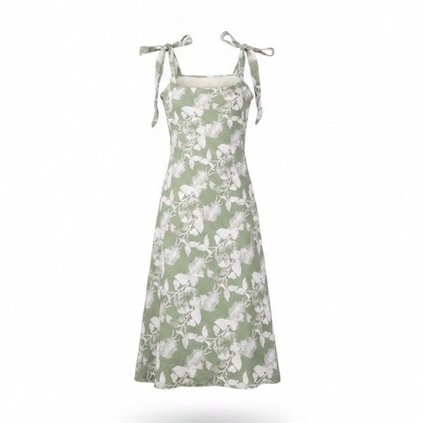 Hutch Womens Green Floral Polyester A-Line Midi Dress With Tie Straps Size 8