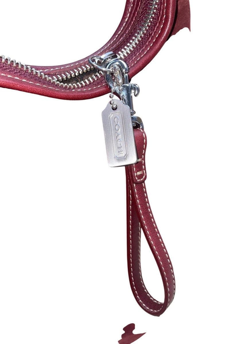 Coach Womens Burgundy Suede Hobo Bag Handcrafted Spacious Interior Zip Closure