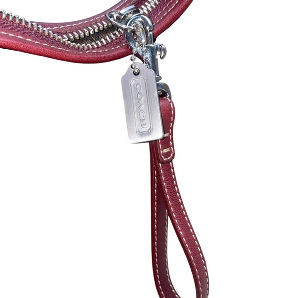Coach Womens Burgundy Suede Hobo Bag Handcrafted Spacious Interior Zip Closure