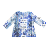 Chicos Womens Blue Ikat Print 3/4 Sleeve Top With Rhinestone Detail  Size 3