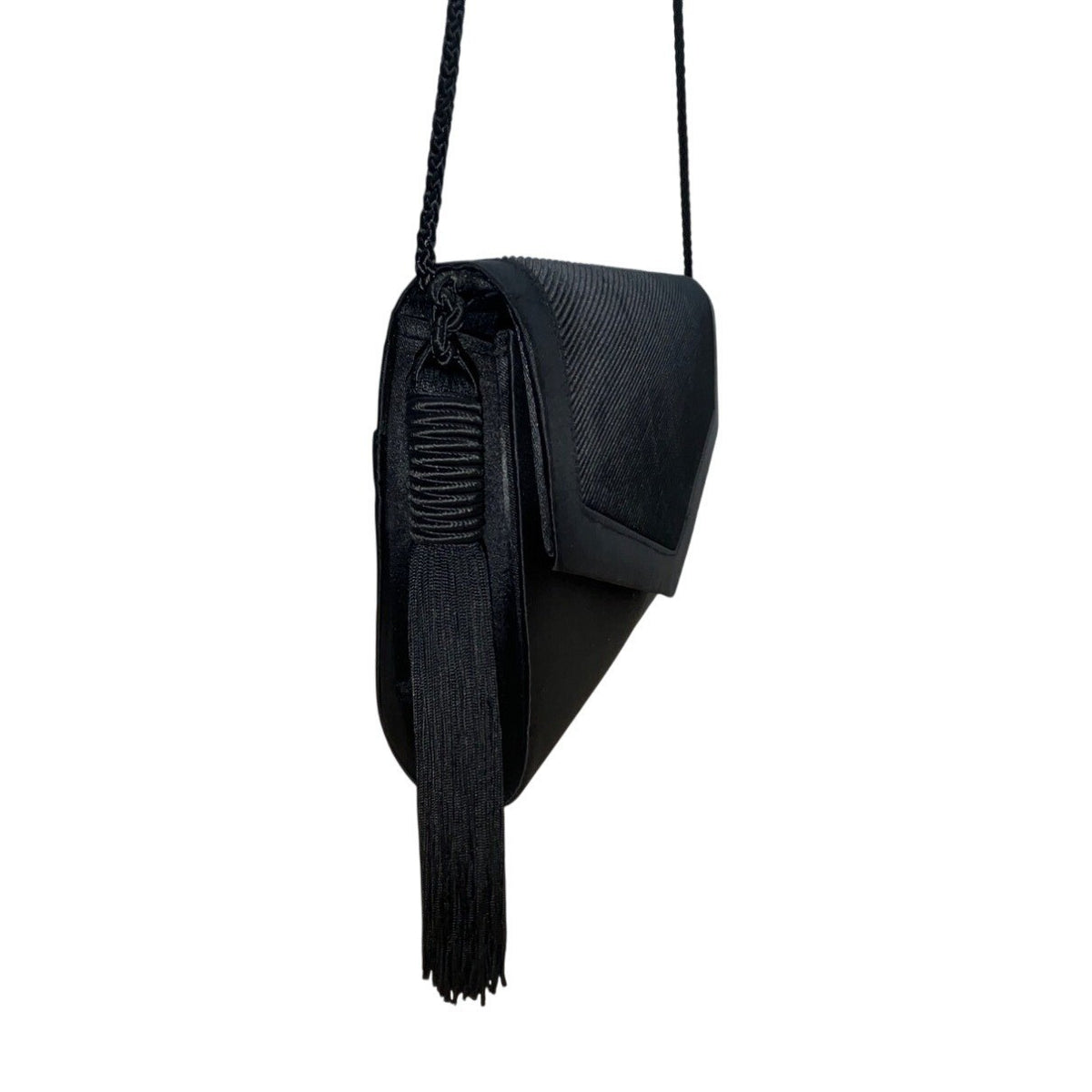Valerie Stevens Black Evening Bag With Tassel Detail & Magnetic Snap Closure