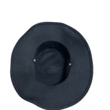 Black Wool Wide-Brim Fedora Hat With Red Floral Embellishment