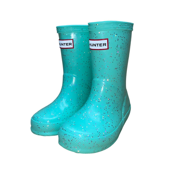 Hunter Kids Teal Rubber Glitter Waterproof Rain Boots Size US 6/7