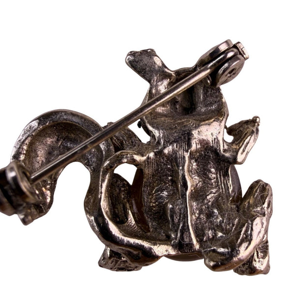 Vintage Silver Tone Animal Brooch Jelly Belly Stone Squirrel Retro Pin Jewelry