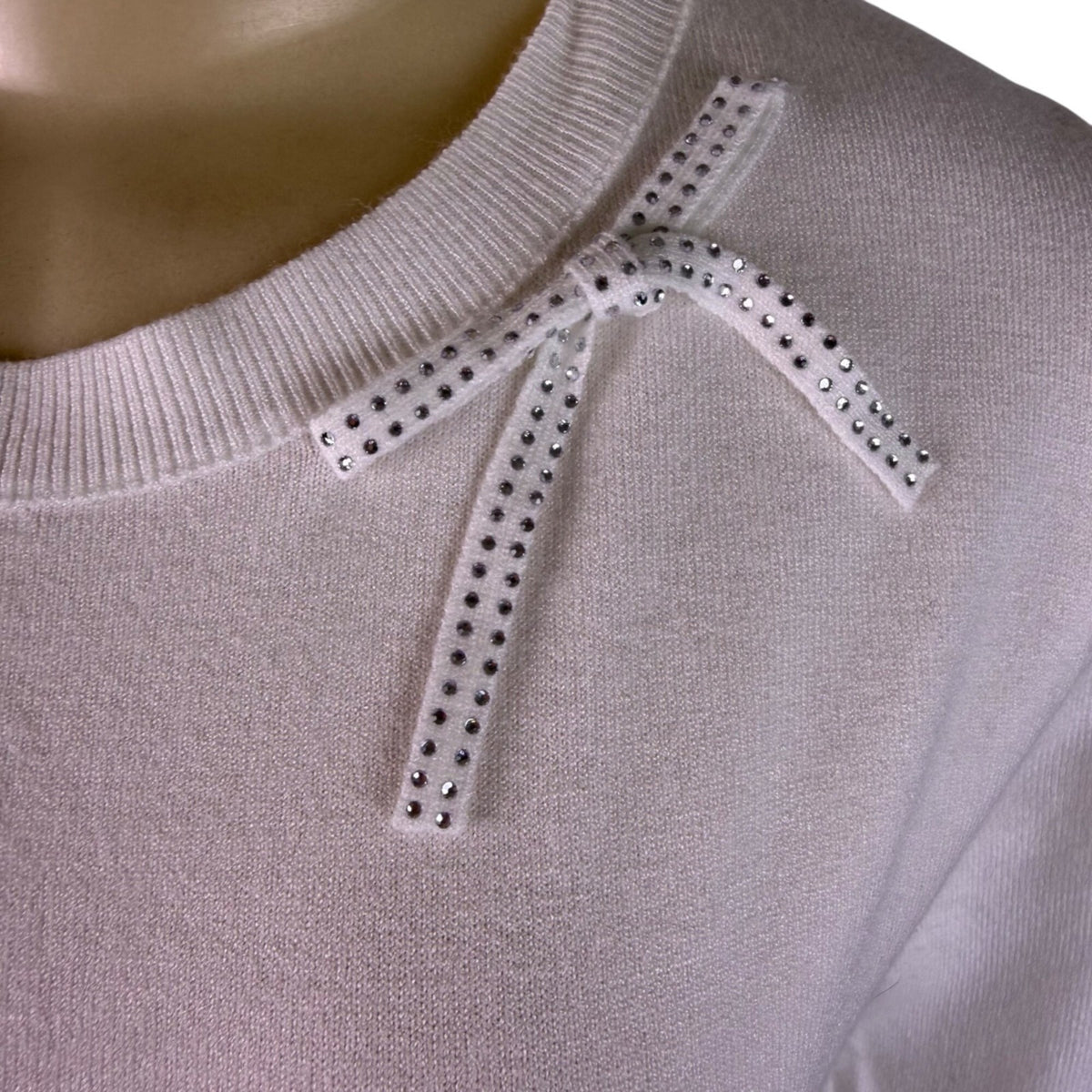 La Vila Milano Womens Eggshell Knit Sweater Bow Detail Long Sleeves Sz XS