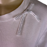 La Vila Milano Womens Eggshell Knit Sweater Bow Detail Long Sleeves Sz XS